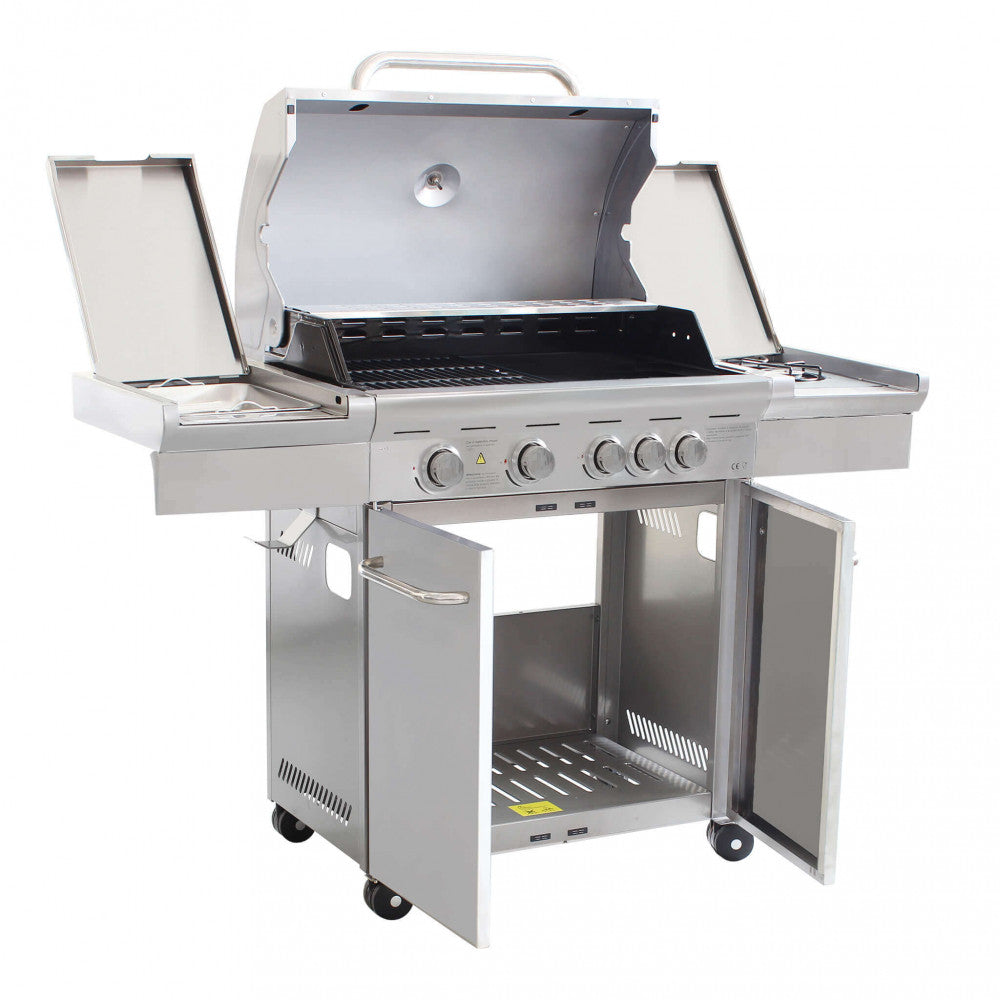 Barbecue a Gas Texas 5 Fuochi + 1 by Albert in acciaio inox grigio, con fornello laterale