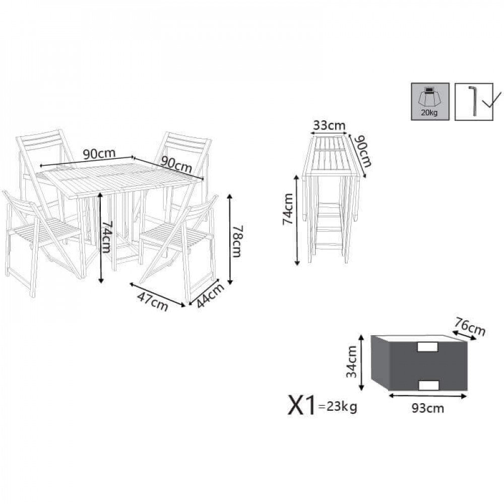 GESETZTER TISCH + 4 BIERSTÜHLE AUS AKAZIEN