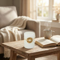Candela cilindrica bianca Cosma con etichetta Holy Stones