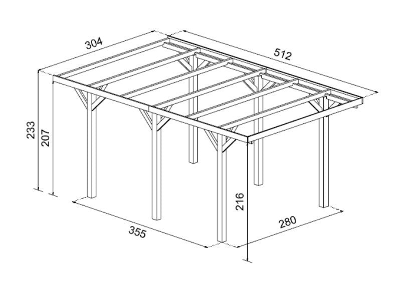 Dettaglio della struttura in legno di pino impregnato del Carport da Esterno.