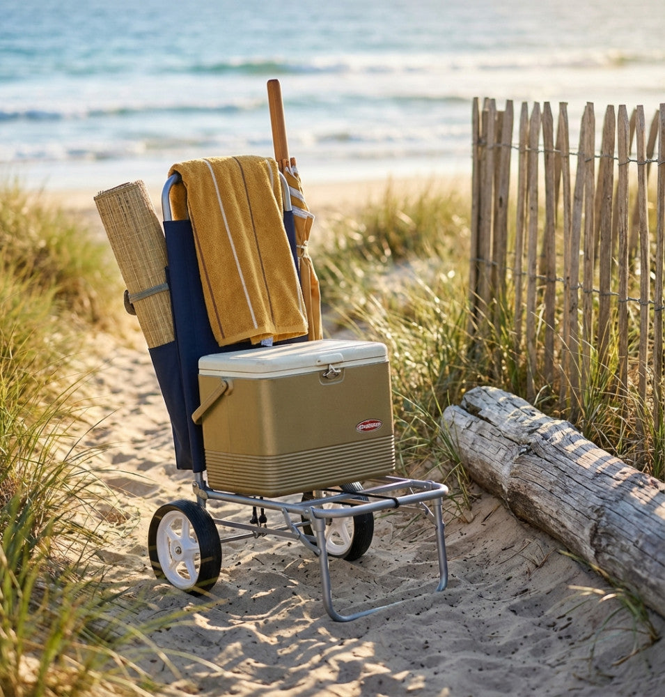 Carrello da spiaggia Cosma Beach pieghevole blu navy con struttura in acciaio