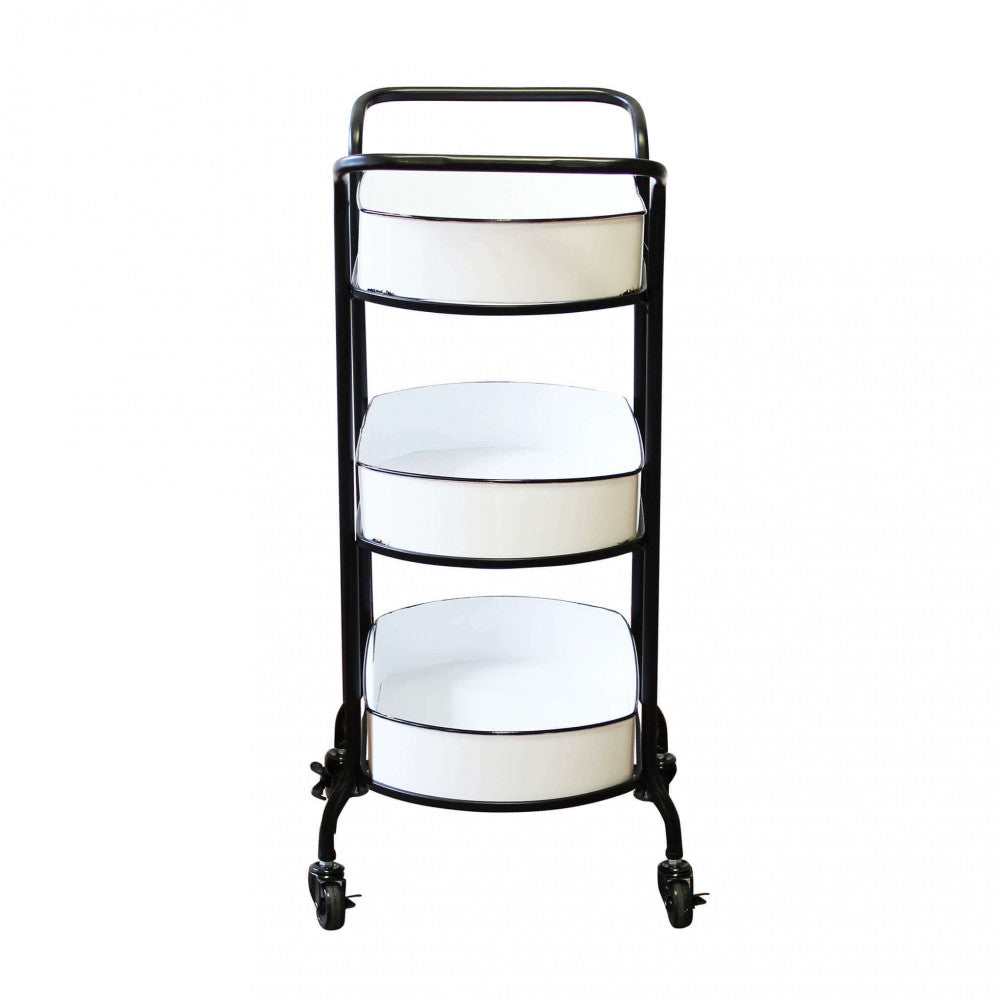 Dettaglio del design pratico e della finitura in acciaio bianco del Carrello Mobile Chile.