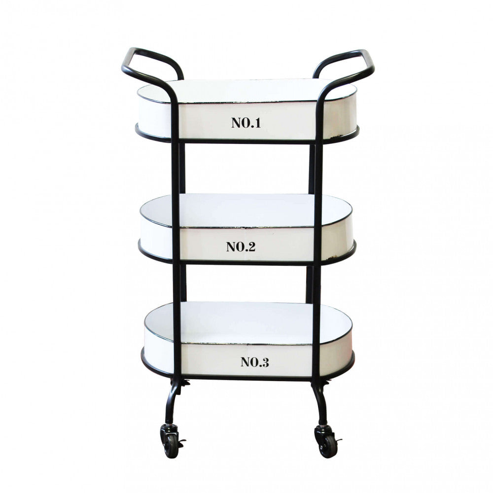 Carrello Mobile Chile in acciaio bianco, mostrando la sua struttura e le ruote.