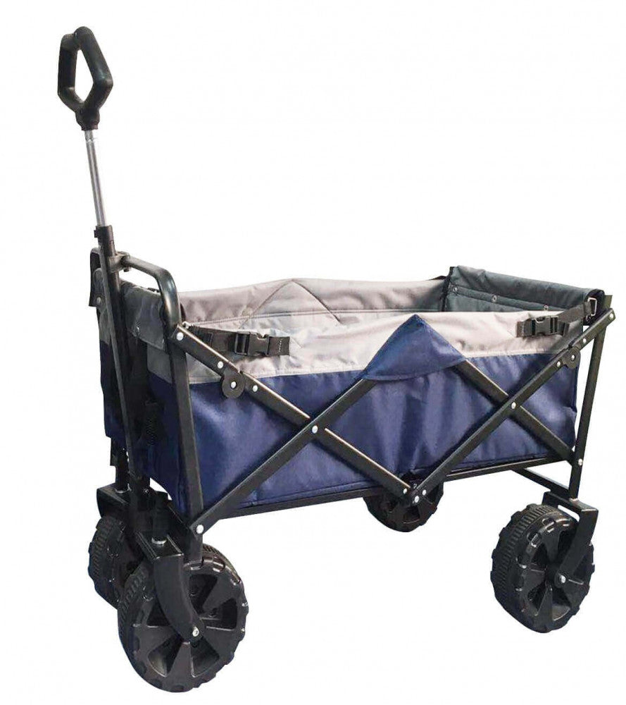 Carrello Pacific vuoto con struttura in acciaio e tessuto blu sfoderabile, isolato su sfondo bianco.