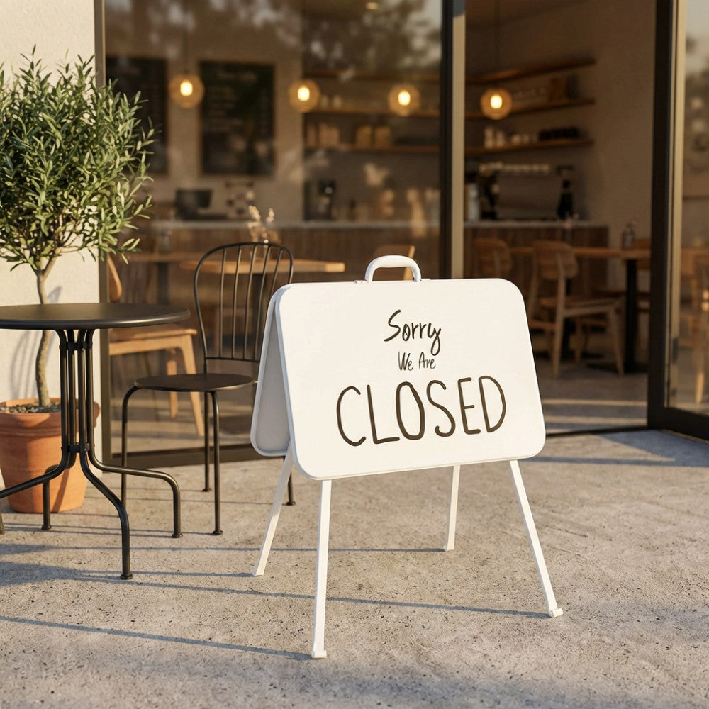 Cartello Cosma Open/Closed Pierre bianco in acciaio