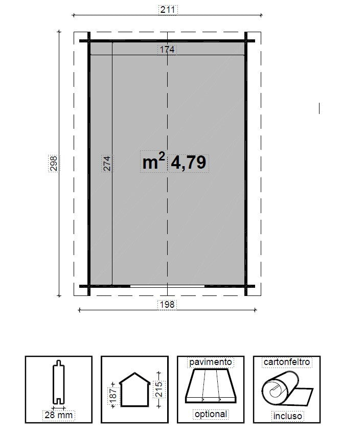 Disegno tecnico con dimensioni della casetta Agnese