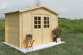 Casetta da giardino Esterni Da Vivere Astrid 300x300 in abete grezzo, vista frontale con porta doppia