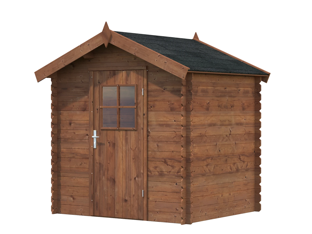 La casetta Clara in un'ambientazione da giardino, per mostrare come si integra con l'ambiente circostante