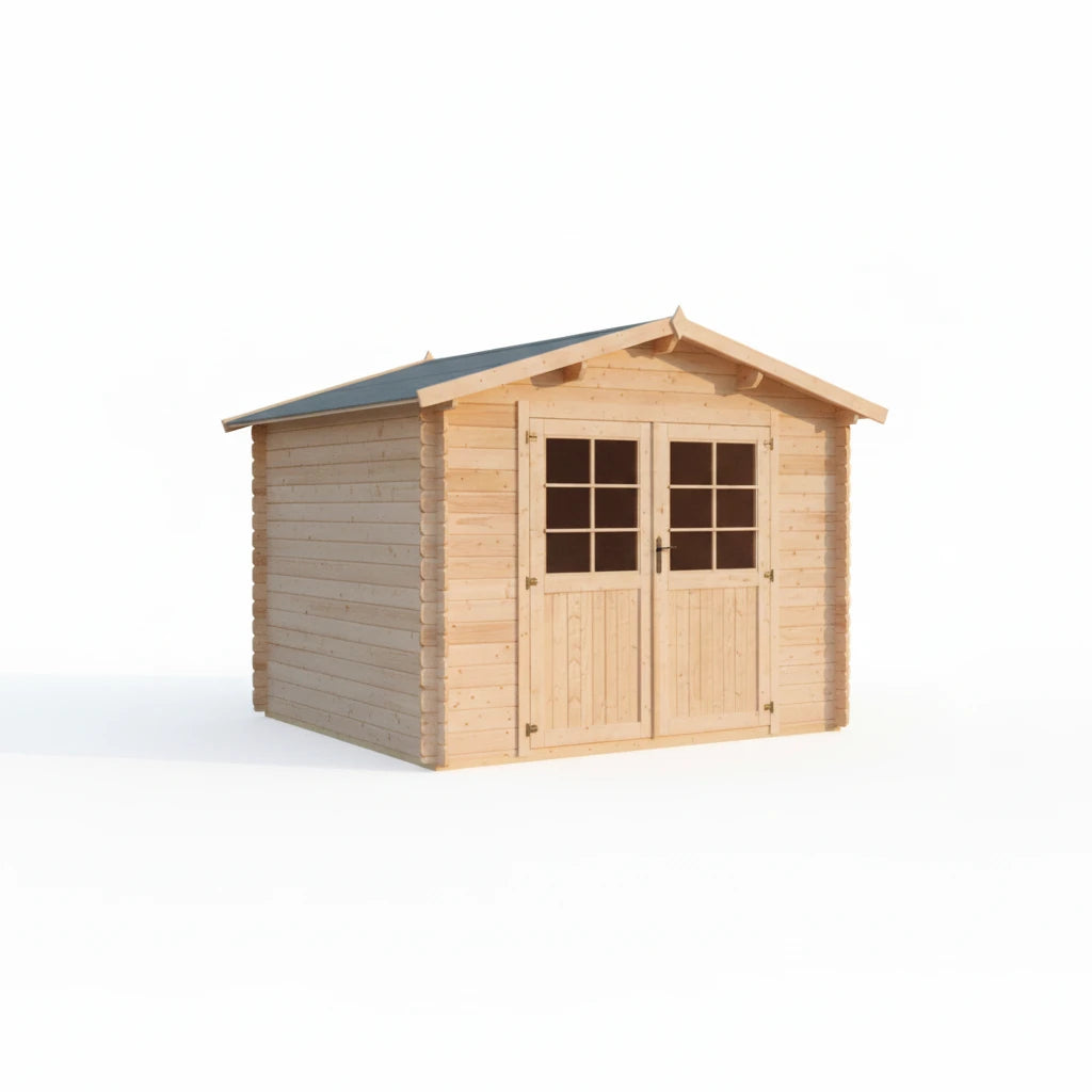 Casetta Diana da giardino 300x400 cm in Abete Grezzo 28 mm con doppia porta con serratura e tetto bitumato.