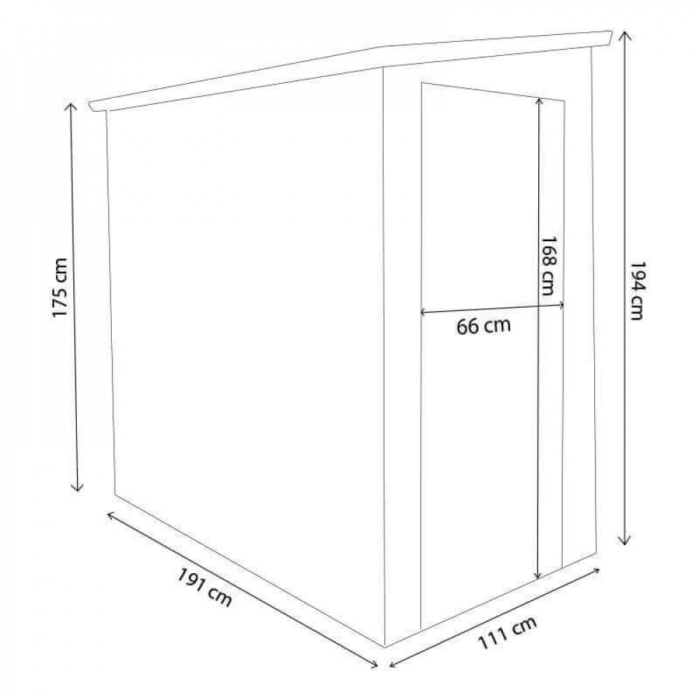 Disegno tecnico della casetta Hause con quote dimensionali dettagliate di larghezza, profondità e altezza.