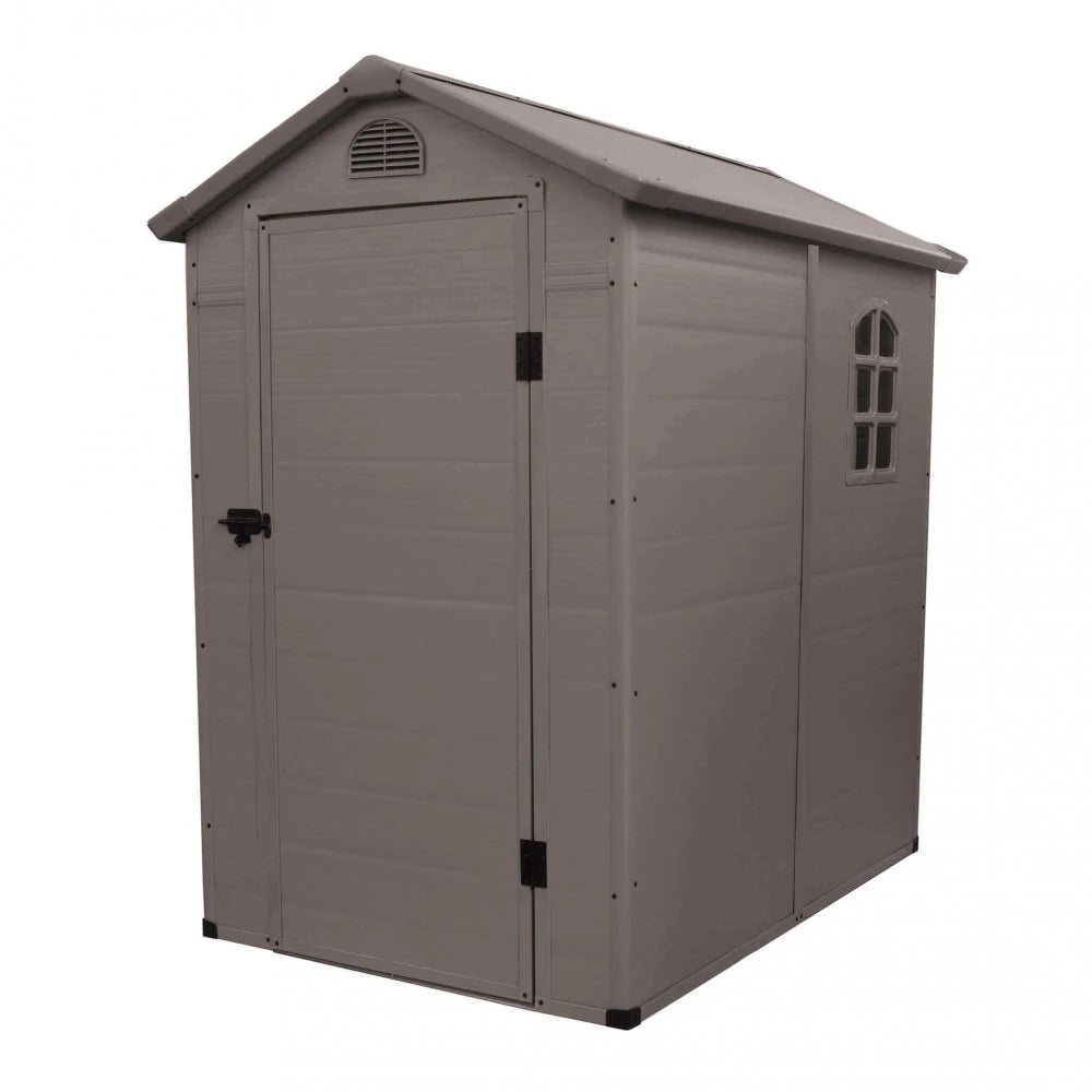 Casetta da giardino Home di colore marrone, con struttura in plastica resistente, perfetta per lo stoccaggio