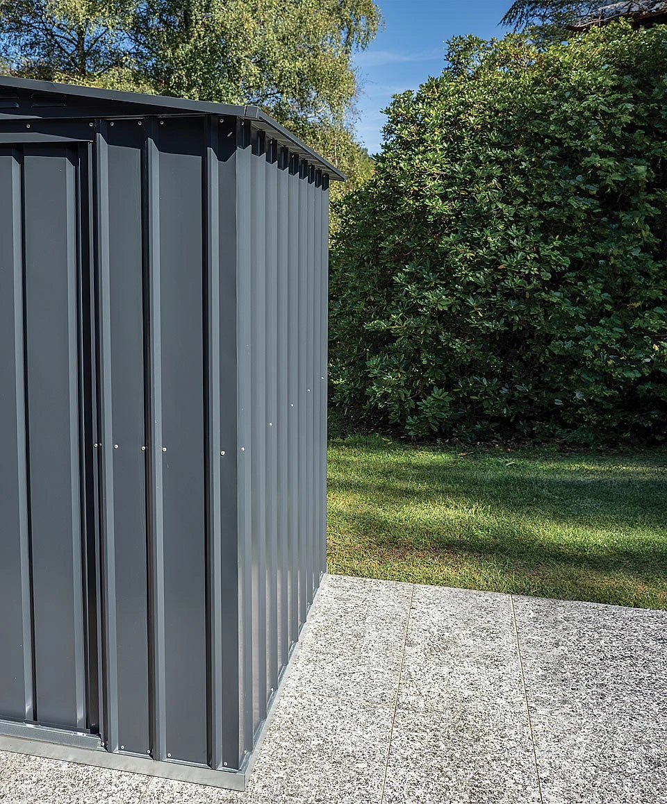 Casetta in Lamiera 04 (183x154 cm) con telaio triplo, porta doppia e vernice possidica, resistente alla neve, dettaglio Laterale