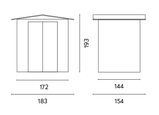 Casetta in Lamiera 04 (183x154 cm) con telaio triplo, porta doppia e vernice possidica, resistente alla neve, misure