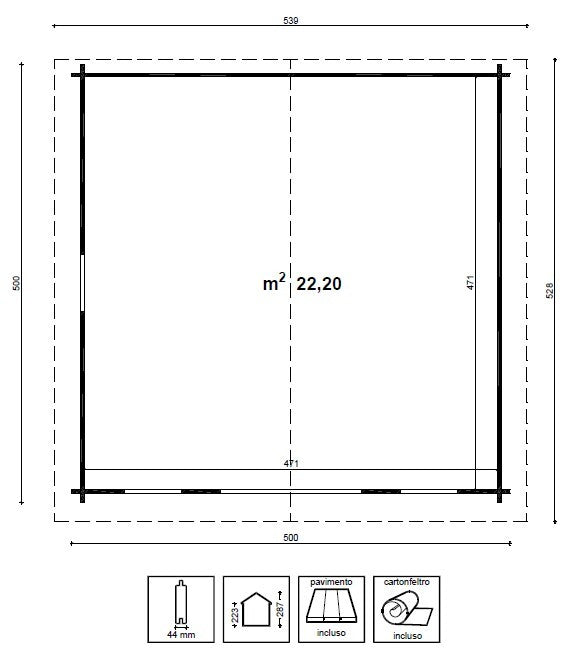 Planimetria casetta in legno Lavinia 500x500