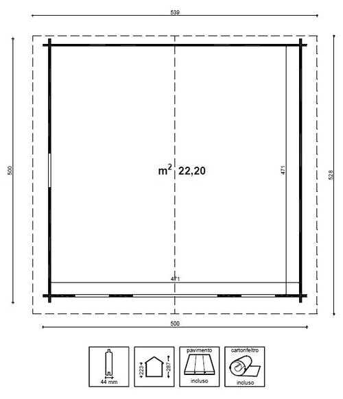 Planimetria casetta in legno Lavinia 500x500