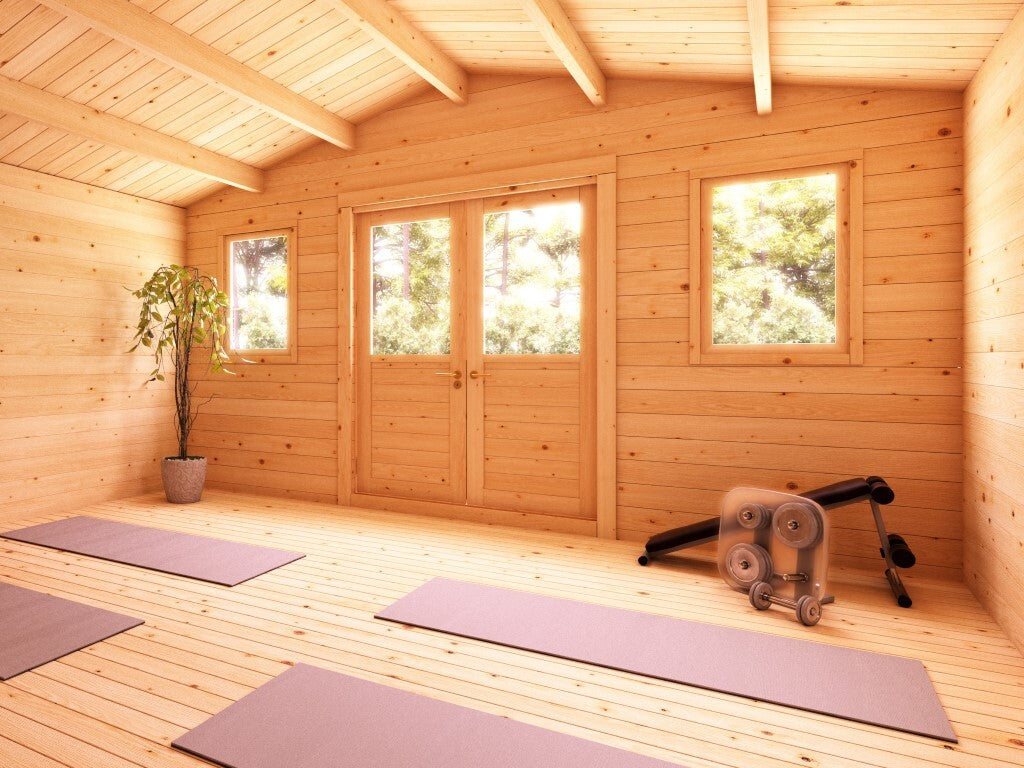 Interno casetta in legno Lavinia allestito come palestra