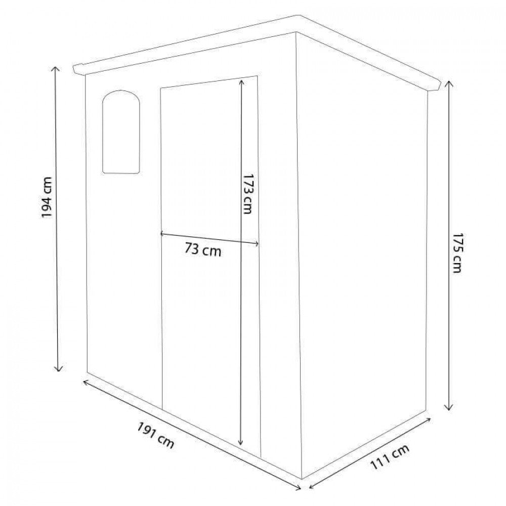 Disegno tecnico della casetta Maison con quote dettagliate: larghezza 191 cm, profondità 111 cm, altezza 194 cm.