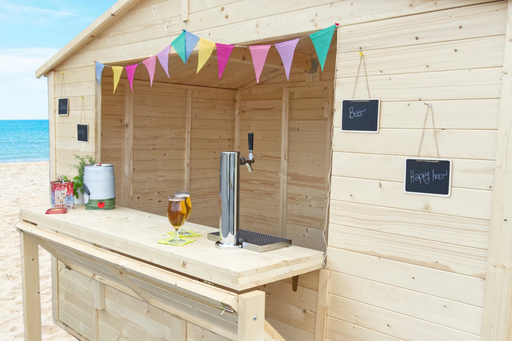 Casetta Miami da giardino 310x300 cm in Abete Grezzo 19 mm con porta e anta a ribalta, ideale come chiosco o laboratorio, dettaglio capienza interna