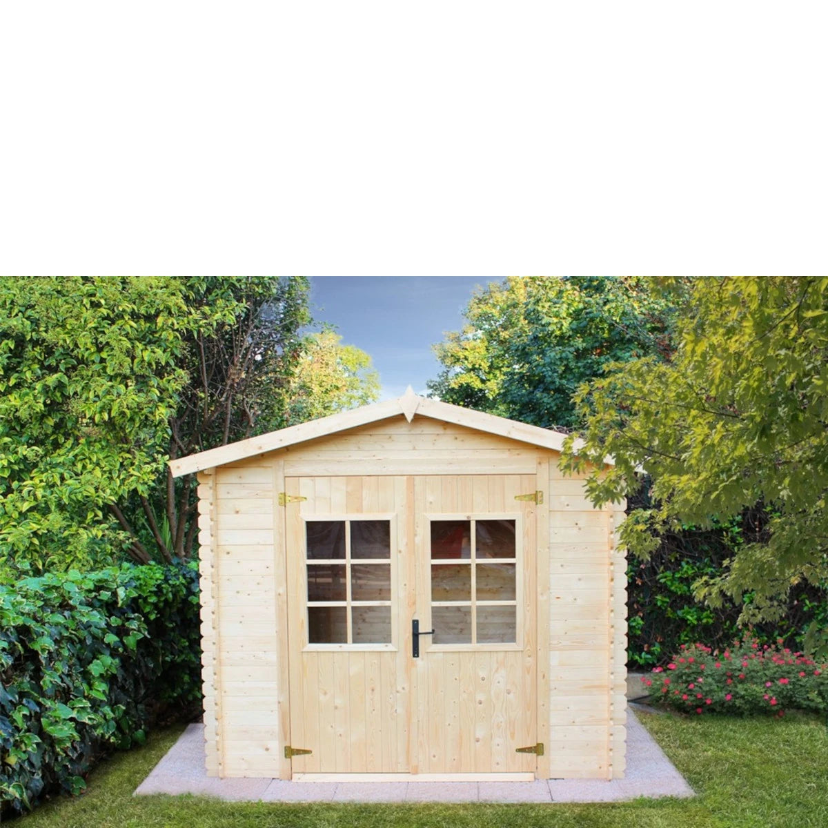 Casetta Viola da giardino 246x300 cm in Abete Grezzo, con doppia porta con serratura e tetto bitumato