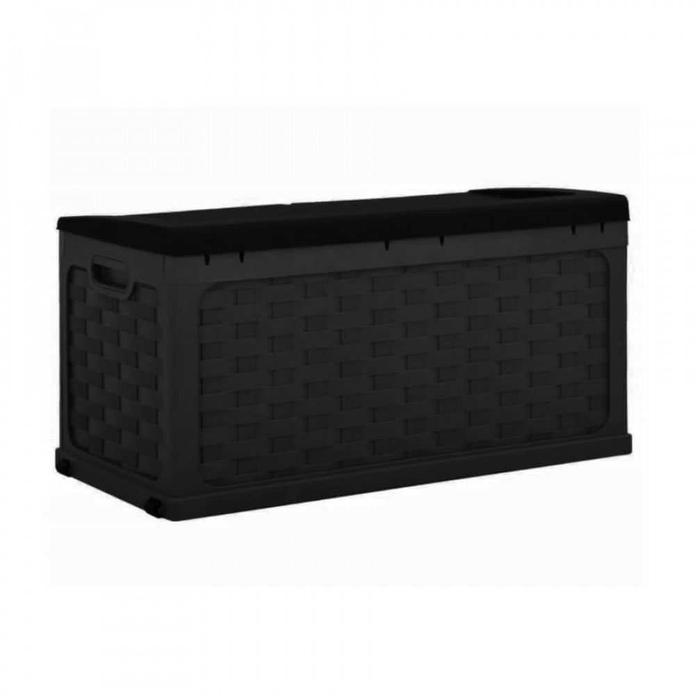 Cassapanca da esterno Rattan Style di colore marrone, con texture a effetto wicker, ideale per il contenimento Vista dal retro