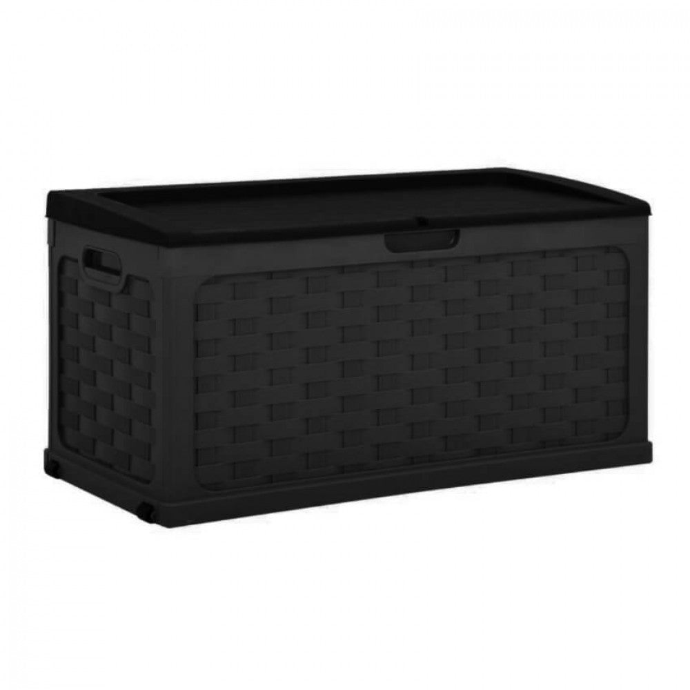 Cassapanca da esterno Rattan Style di colore marrone, con texture a effetto wicker, ideale per il contenimento