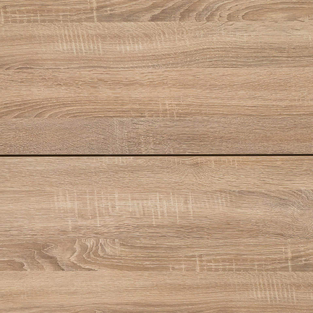 Dettaglio ravvicinato della texture in truciolare bilaminato marrone chiaro con venature effetto legno.
