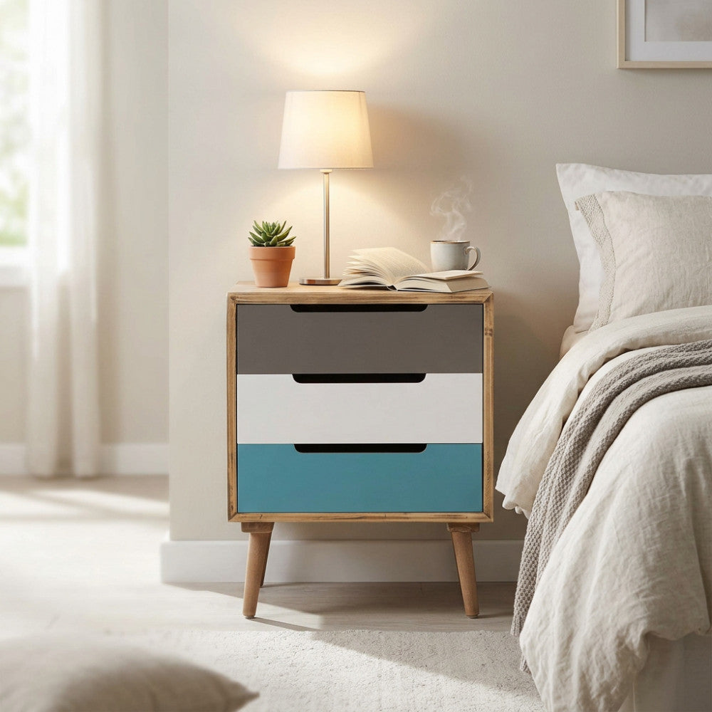 Cassettiera Cosma Adelaide in legno con tre cassetti colorati