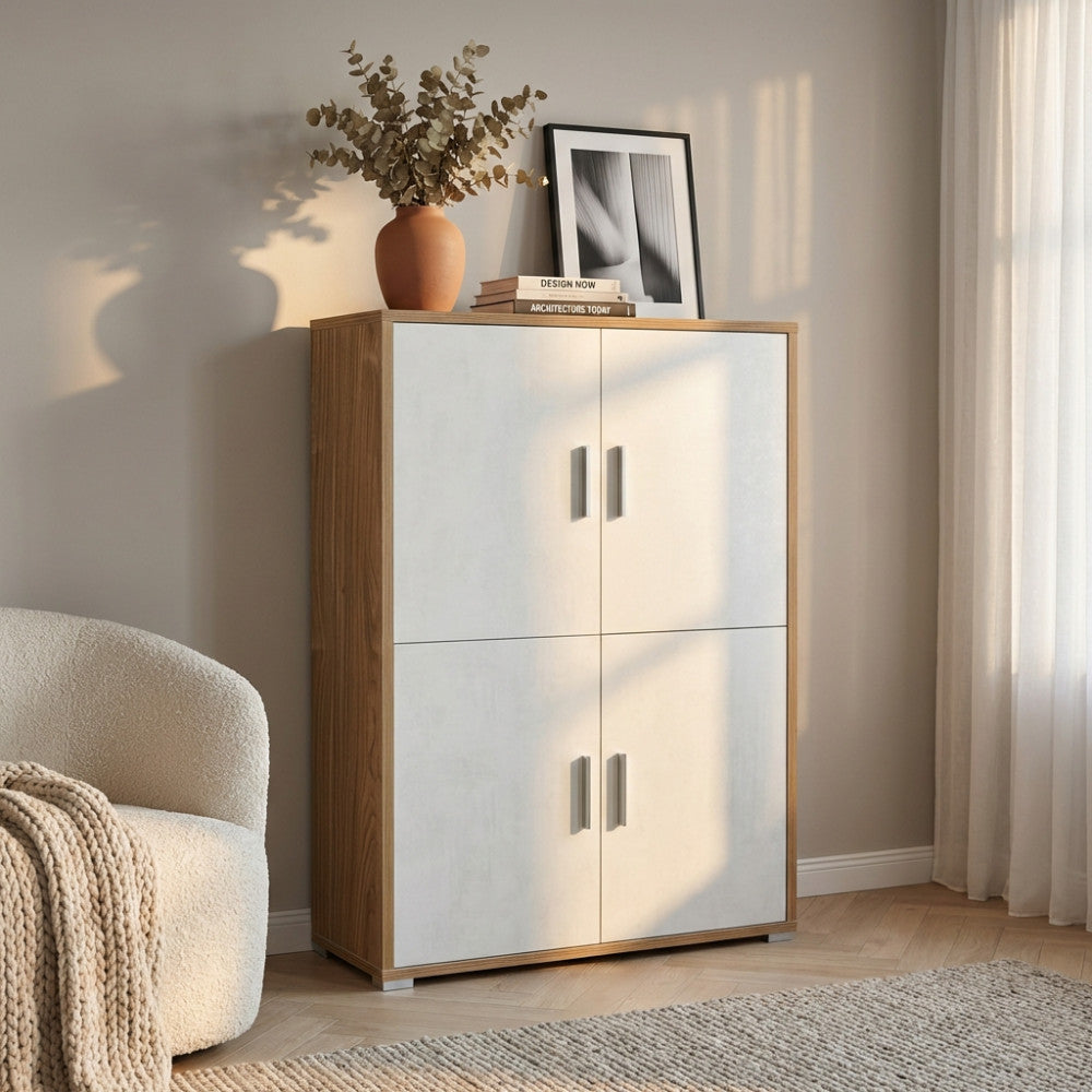 Credenza 4 Ante in Kit Noce Stelvio e Ossido Bianco - MG808818
