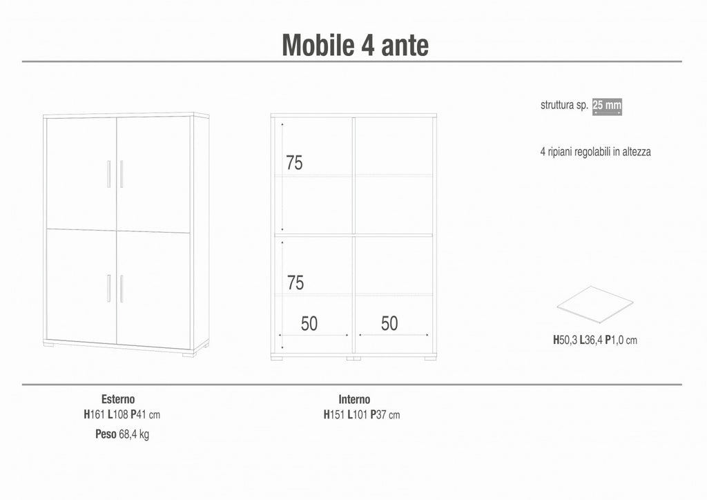Credenza 4 Ante in Kit Noce Stelvio e Ossido Bianco - MG808818 - foto 5