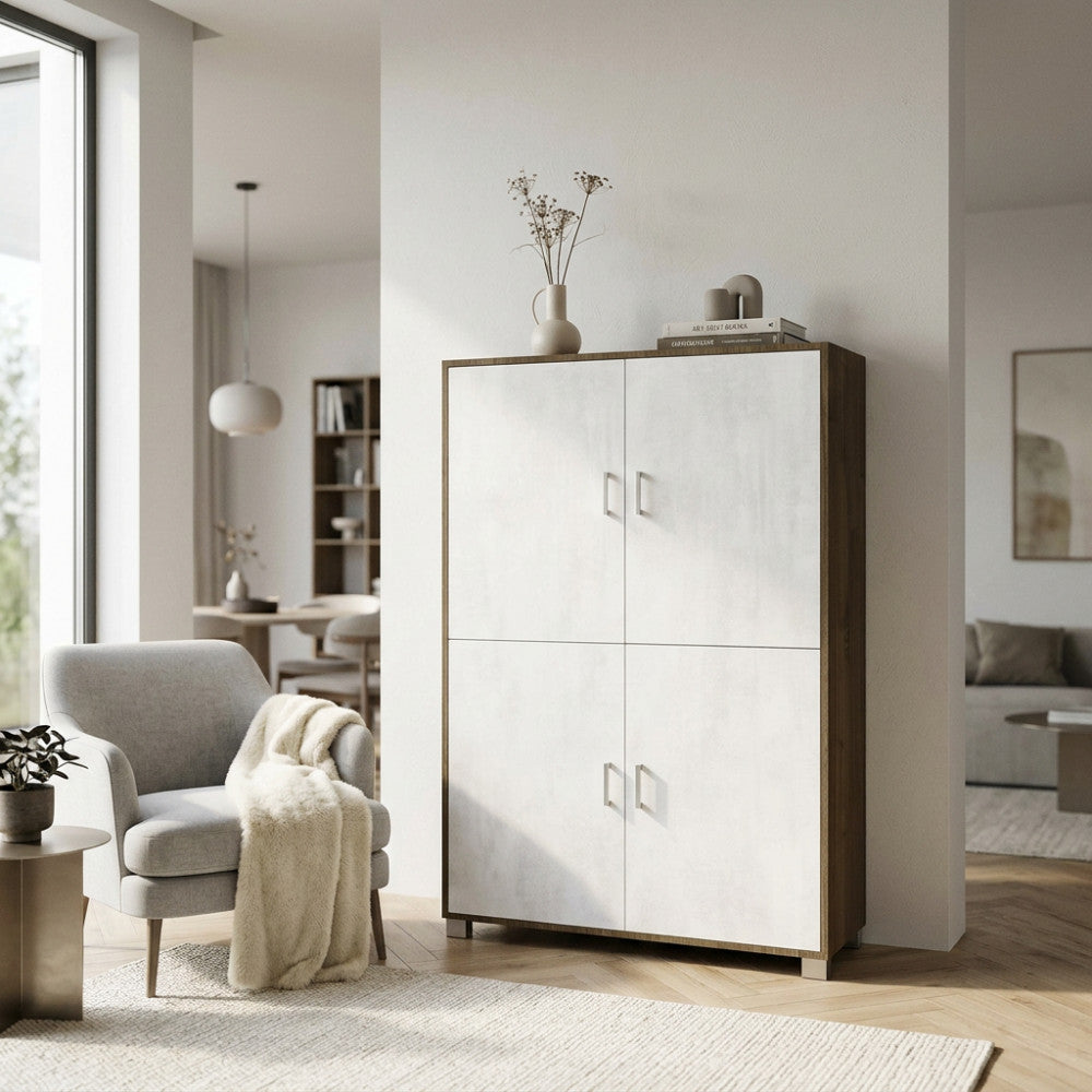 Credenza 4 Ante in Kit Noce Stelvio e Ossido Bianco - MG808820