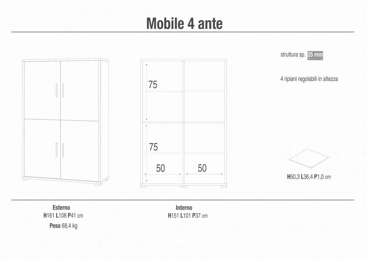 Credenza 4 Ante in Kit Noce Stelvio e Ossido Bianco - MG808820 - foto 5