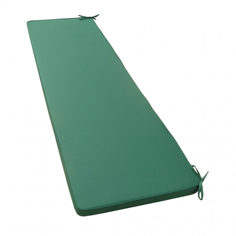 Vista dall'alto del cuscino moderno Real 150 verde scuro isolato su sfondo bianco, che mostra i pratici laccetti angolari per il fissaggio.