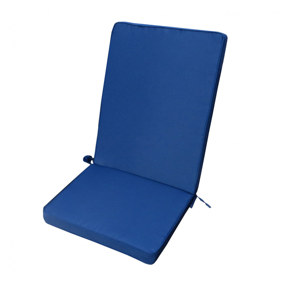 Dettaglio isolato del Cuscino Real Medio Blu Scuro, che mostra la seduta, lo schienale e i laccetti laterali per il fissaggio.