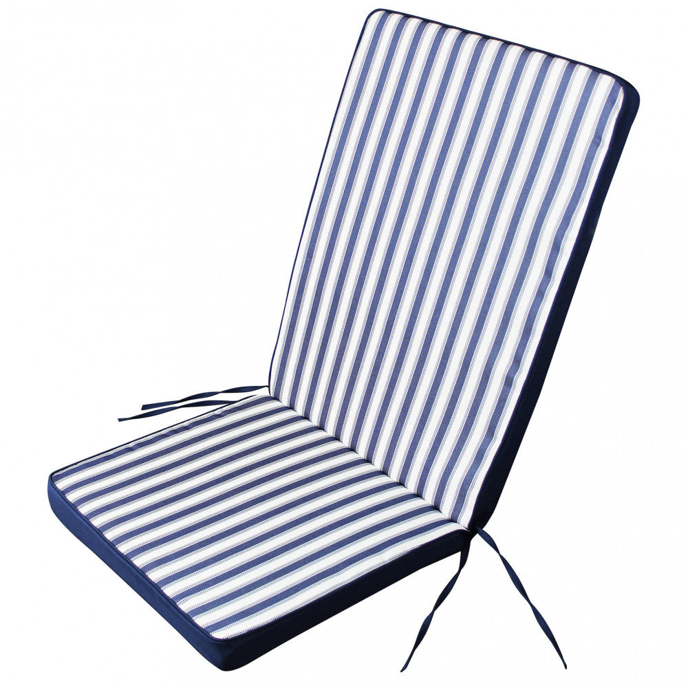 Cuscino Real Medio Riga Blu isolato su sfondo bianco, con laccetti di fissaggio visibili.