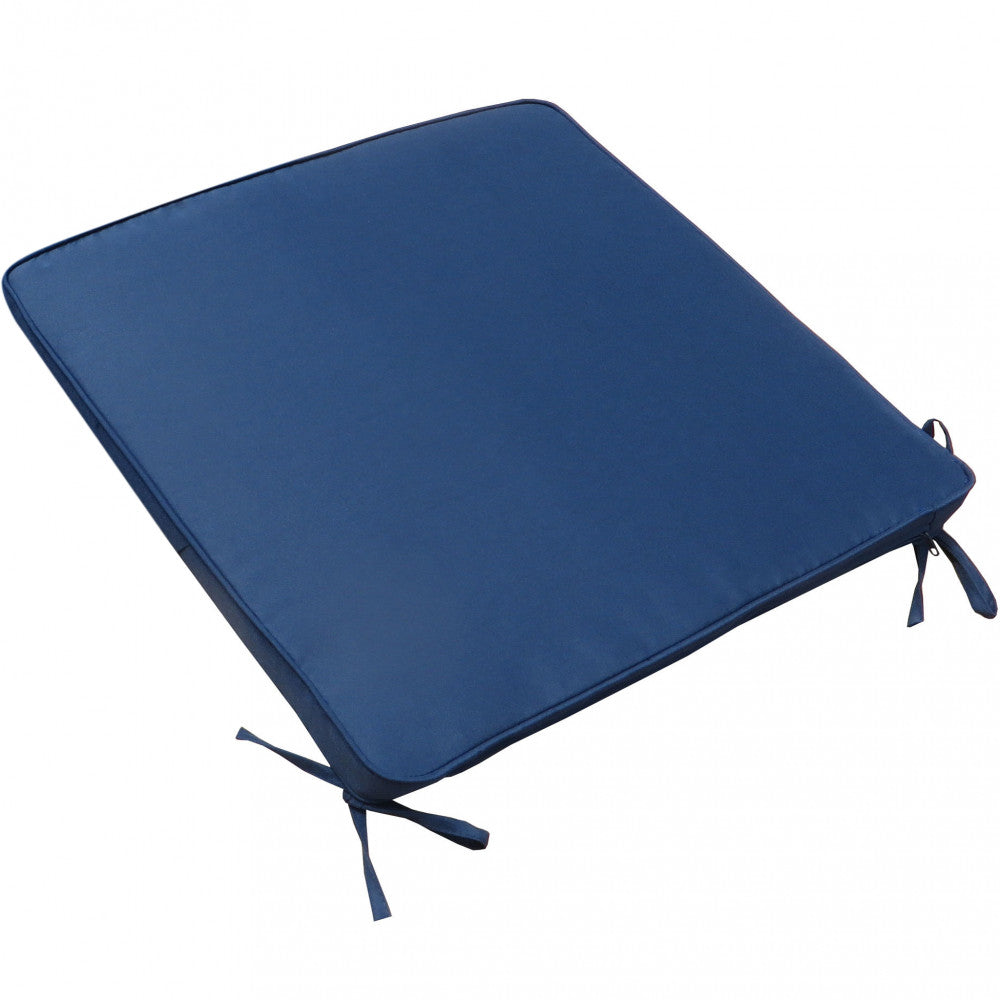 Dettaglio del cuscino Real Seduta Large blu scuro che mostra il tessuto in poliestere e i laccetti di fissaggio.