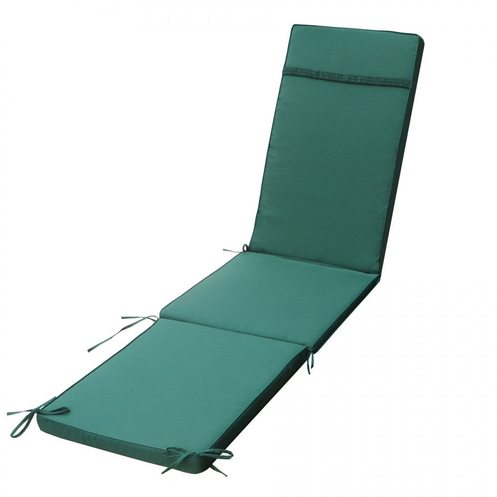 Prospettiva angolata del cuscino in poliestere verde scuro, evidenziando lo spessore in poliuretano espanso.