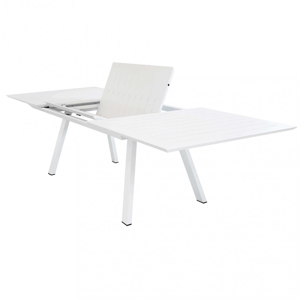Dettaglio Apertura Tavolo da giardino Zante allungabile 200/300x110 cm in alluminio color bianco, ideale per grandi spazi esterni | Albert Stock