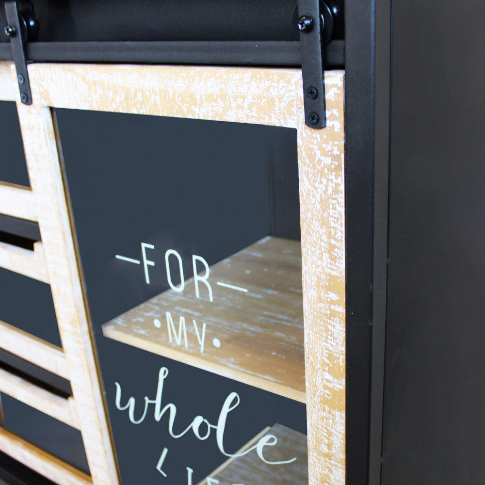 Dettaglio Anta Mobile Florent credenza in legno marrone e struttura in acciaio antracite, stile industriale con ante e cassetti | Albert Stock