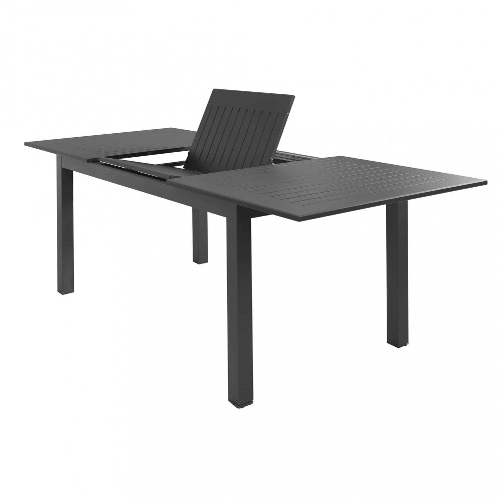 Dettaglio Ante allunghe Tavolo Cuba allungato, colore antracite, mostrato in un'ambientazione esterna, che evidenzia la sua funzionalità estensibile e il design pulito | Albert Stock