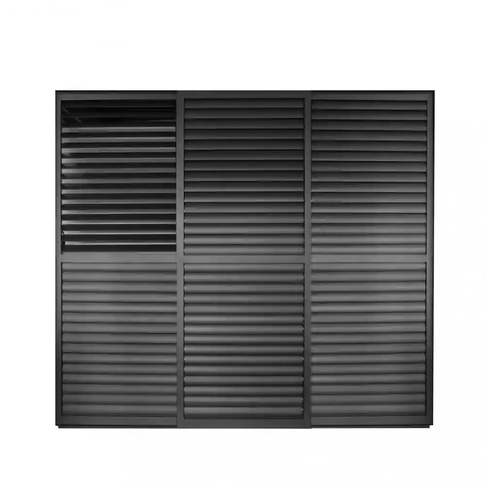 dettaglio lamelle orientabili del Laterale scorrevole in alluminio antracite per pergola bioclimatica 3 ante