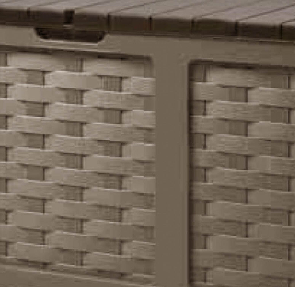 Primo piano del coperchio della cassapanca Rattan Style XXL, che mostra la texture del materiale e la maniglia integrata.