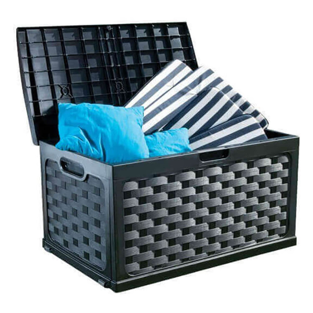 Primo piano del coperchio della cassapanca Rattan Style, che mostra la texture del materiale e la maniglia integrata