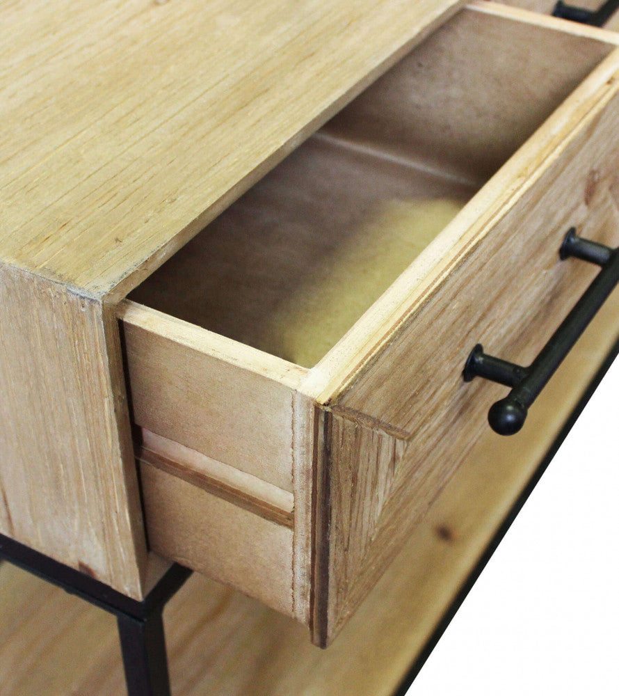 Dettaglio Cassetti Mobile Brendan con tre cassetti e due ripiani, design moderno ed elegante per ingressi e soggiorni | Albert Stock