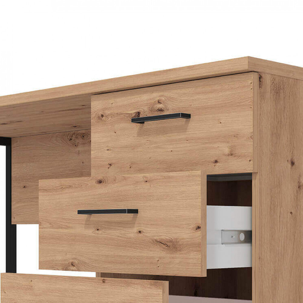 Dettaglio-Cassetti-Scrivania Computer Desk Sardinia Rovere Artigiano, ideale per ufficio o studio domestico | Albert Stock