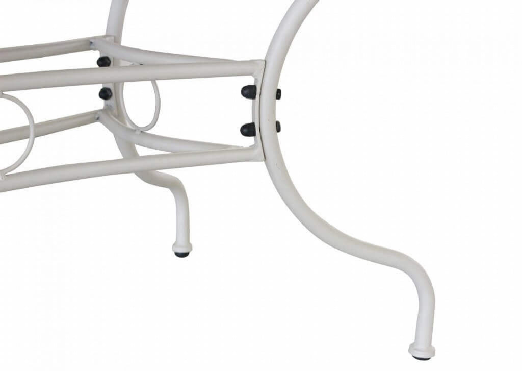 Dettaglio Gambe Tavolo fisso per esterni Perse, con base in ferro verniciato tortora e piano ovale decorato, ideale per giardini e terrazze | Albert Stock