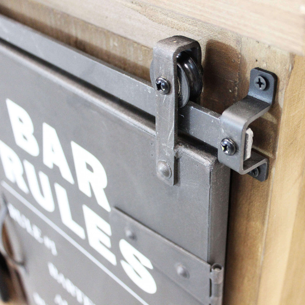 Dettaglio Guida Scorrevole Mobile Edmond credenza in legno marrone e struttura in acciaio antracite, stile industriale con ante scorrevoli | Albert Stock