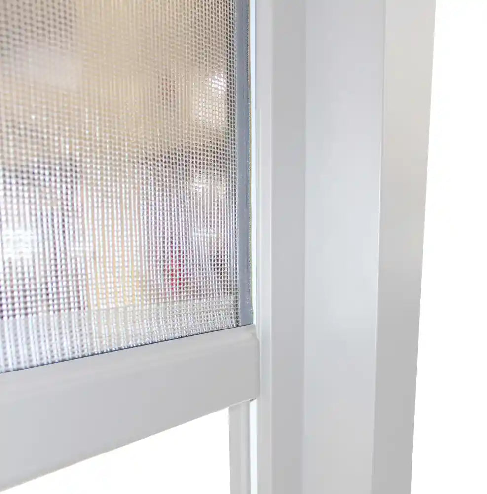 dettaglio interno Laterale a tenda avvolgibile in PVC bianco per pergola bioclimatica lato 3 metri