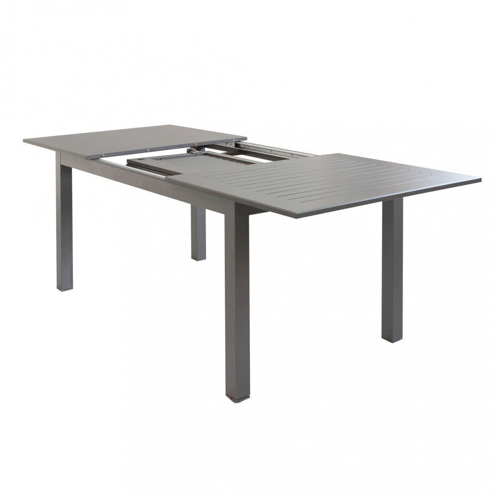 Dettaglio meccanismo apertura Tavolo da giardino Cuba allungabile 150/210x90 cm in alluminio verniciato color taupe, ideale per aree pranzo esterne e per ambienti moderni | Albert Stock