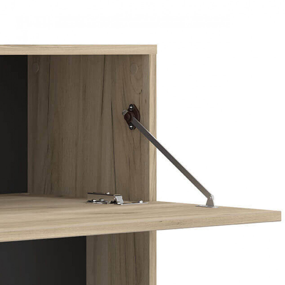 Dettaglio meccanismo Anta del Porta TV Orense in rovere grigio e nero, con design alto e moderno, ideale per un soggiorno elegante e organizzato | Albert Stock