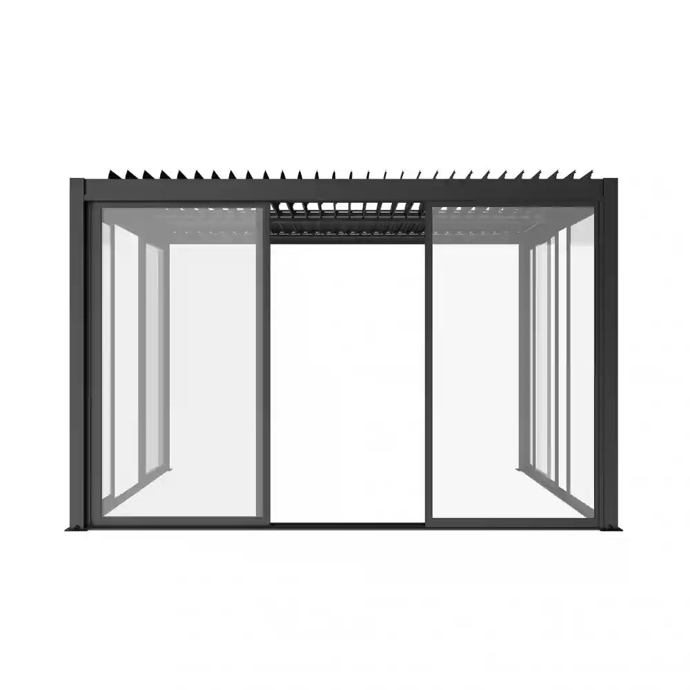 pannello laterale scorrevole con vetro per pergola bioclimatica lato 4m colore antracite vista apertura frontale